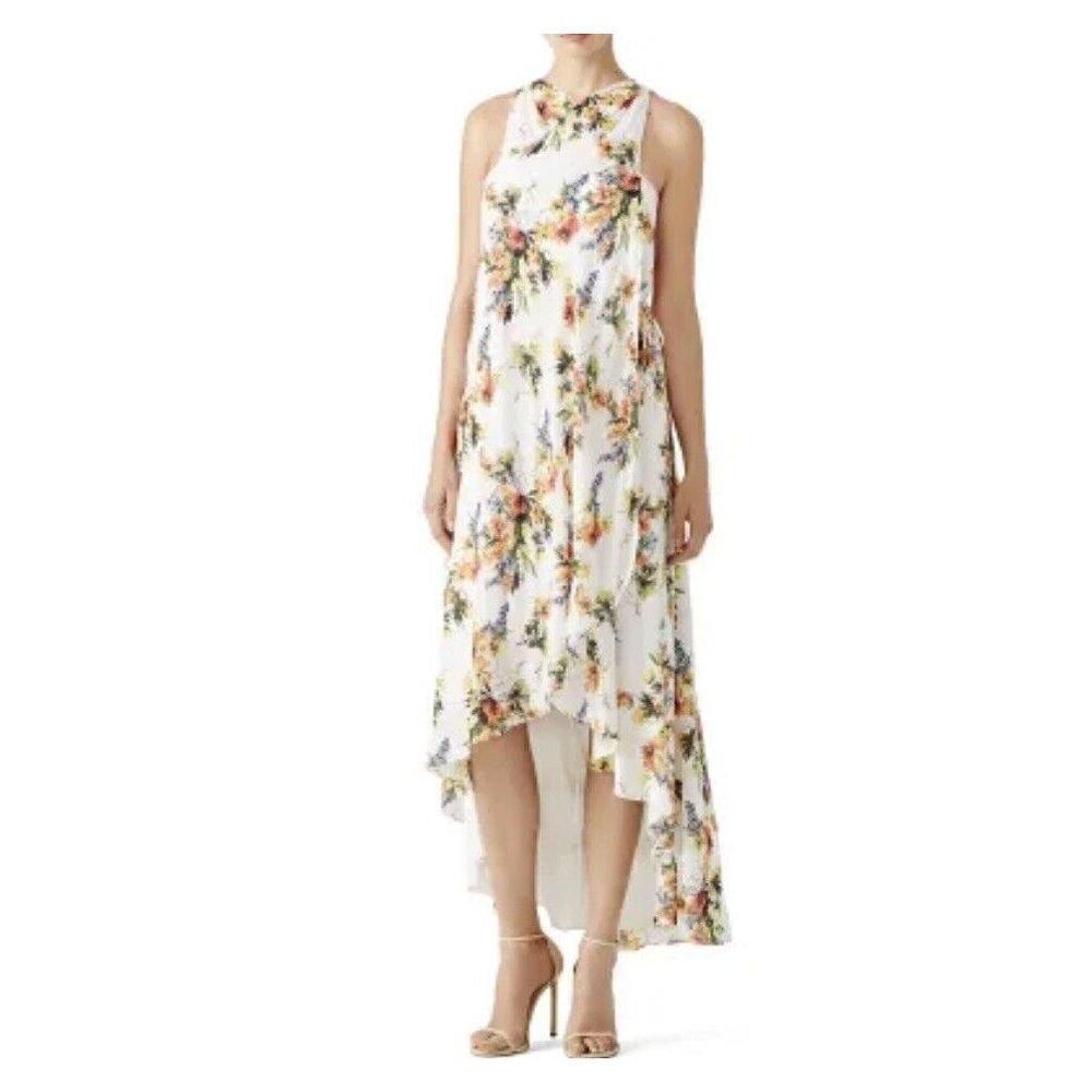 HAUTE HIPPIE Womens Floral Jane High-Low Maxi Dress Sz 4 White Crepe Viscose